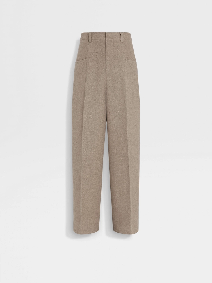 Beige Mélange Linen Pants
