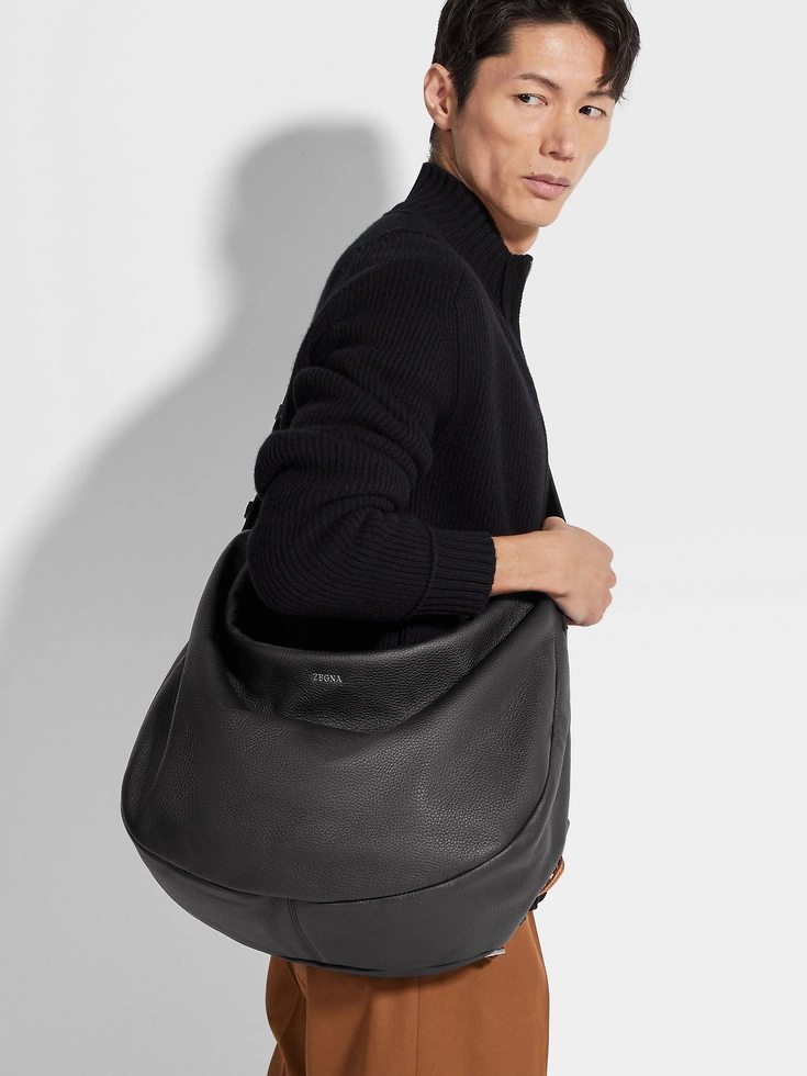 Black Deerskin Hobo Panorama Bag