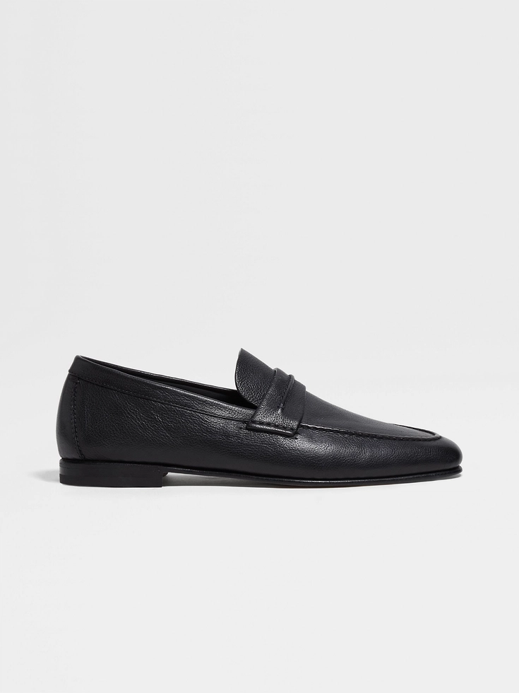 Black Natural Grain Leather Mocassin Loafer
