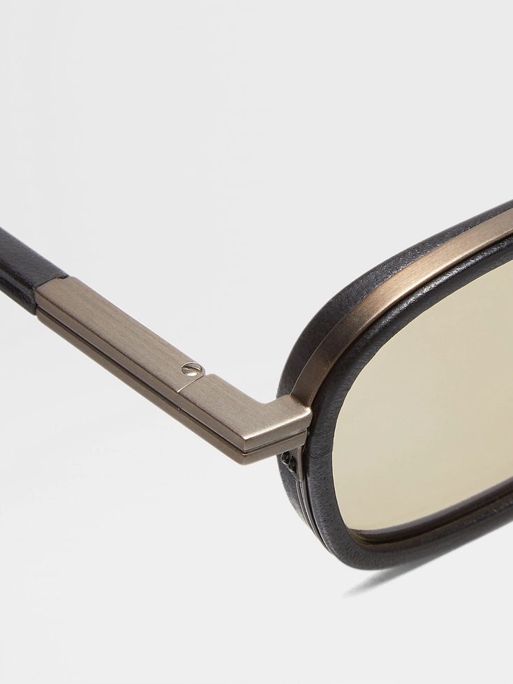 Black Orizzonte I Metal Acetate and Leather Sunglasses