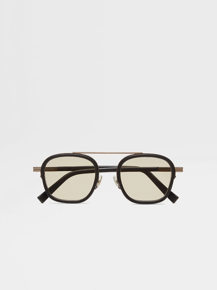 Black Orizzonte I Metal Acetate and Leather Sunglasses