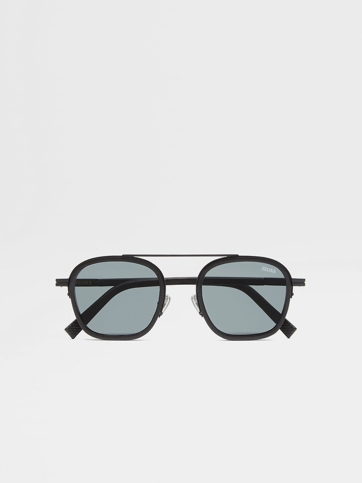 Black Orizzonte I Metal Acetate and Leather Sunglasses