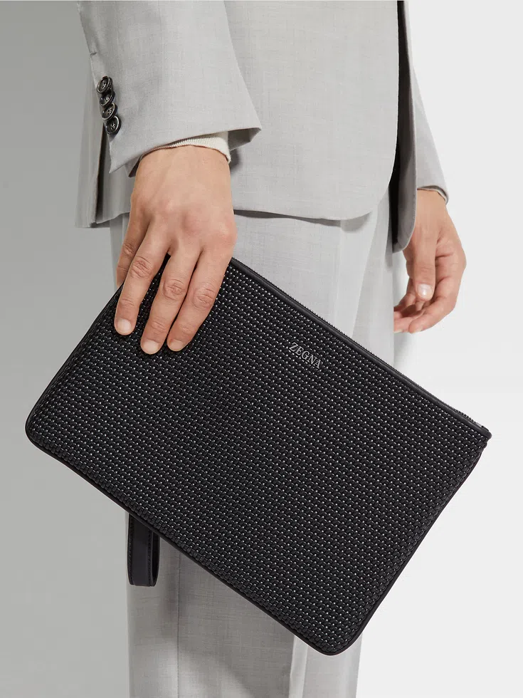 Black PELLETESSUTA™ Leather Pouch