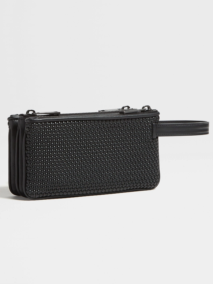 Black PELLETESSUTA™ Leather Triple Zip Pouch Black PELLETESSUTA™ Leather Triple Zip Pouch