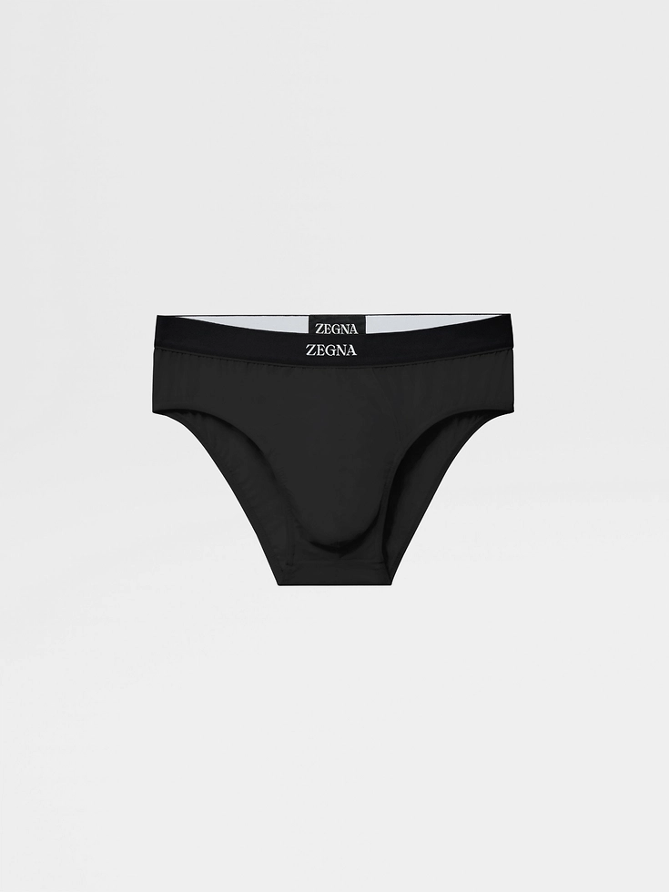 Black Stretch Cotton Midi Brief