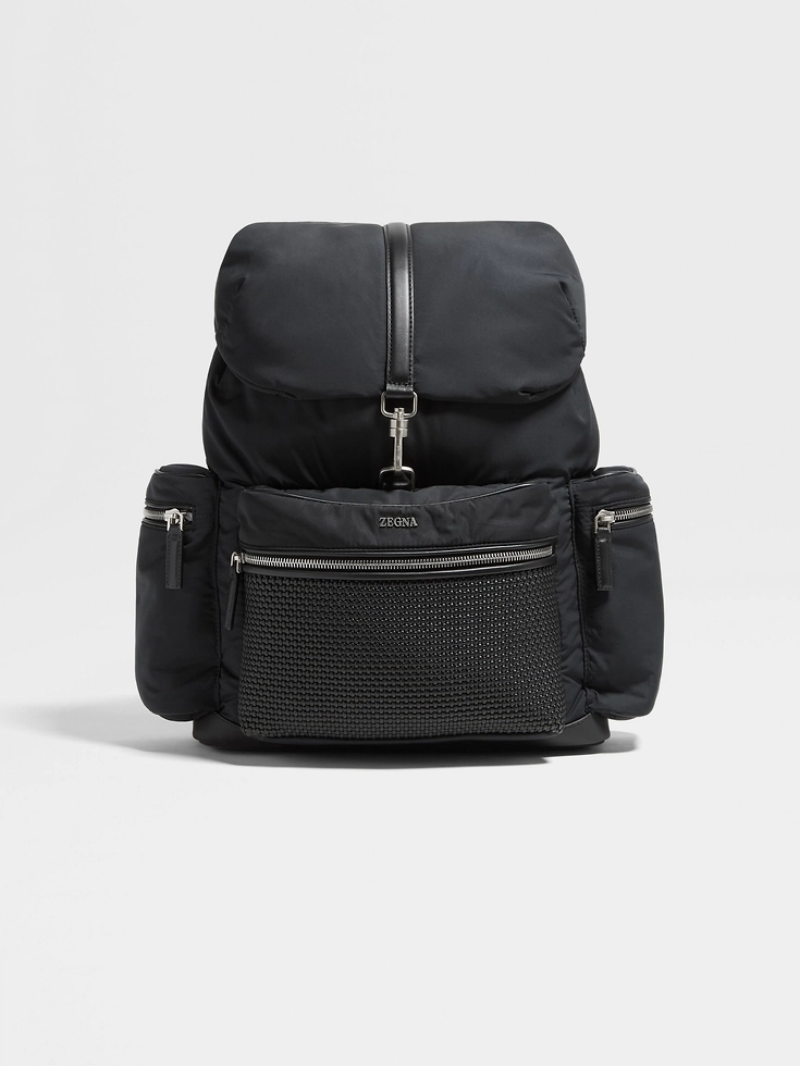 Black Technical Fabric and PELLETESSUTA™ Leather Backpack
