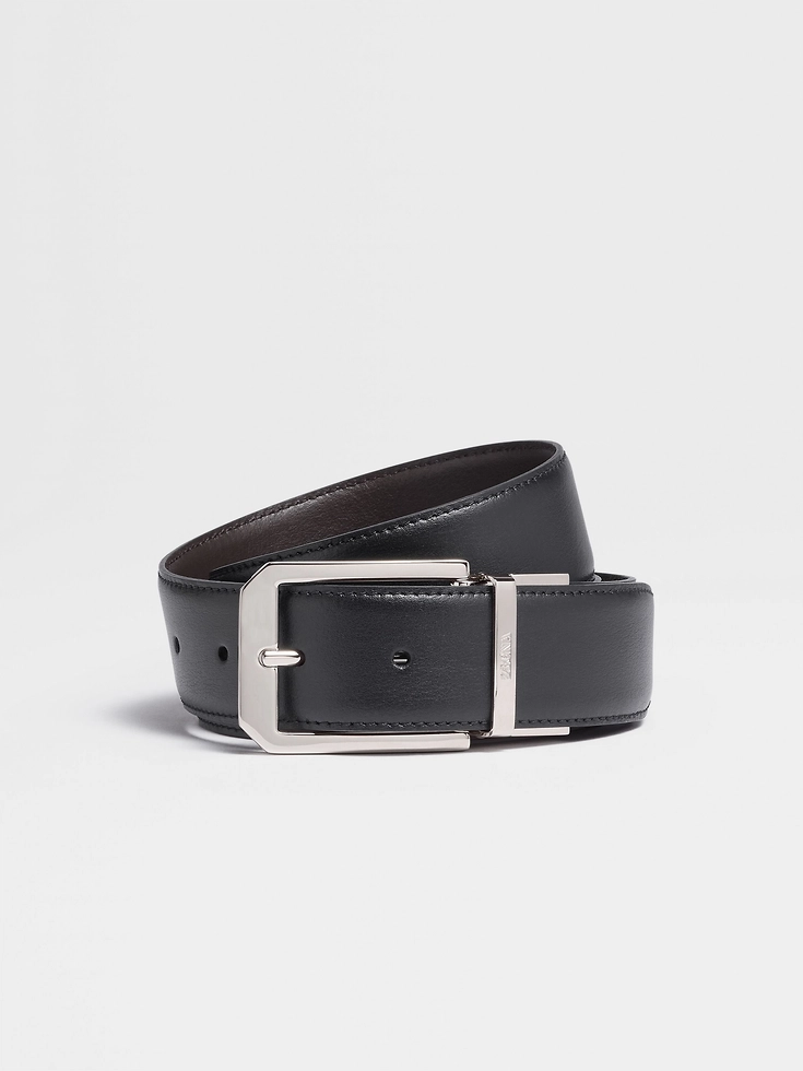 Black and Dark Brown Reversible Leather Belt