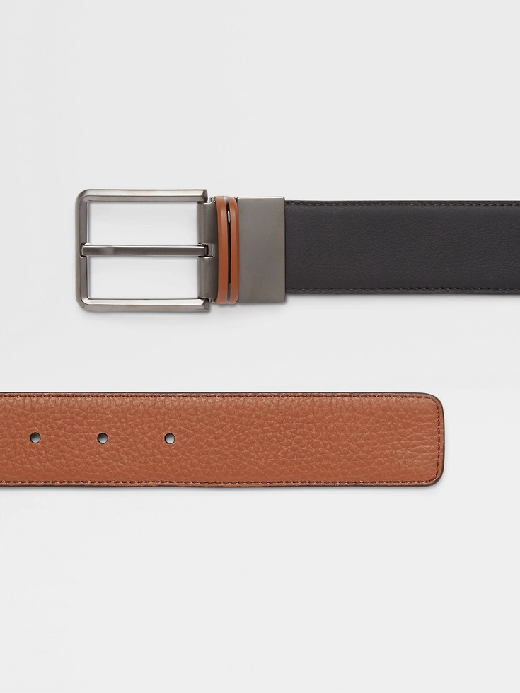Black and Foliage Reversible Leather Belt