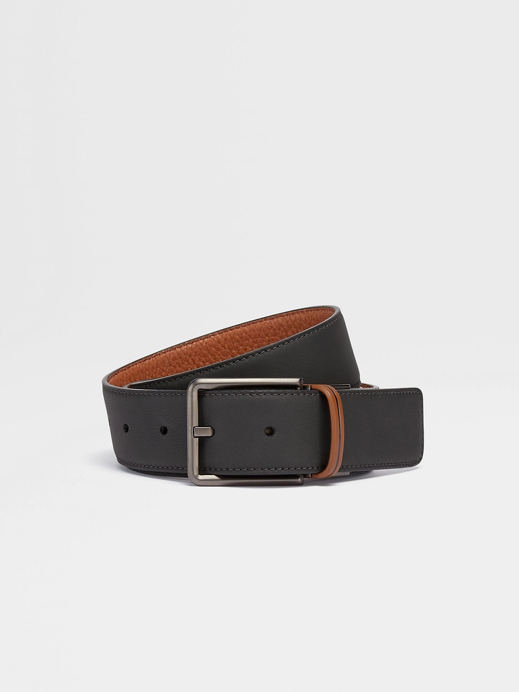 Black and Foliage Reversible Leather Belt