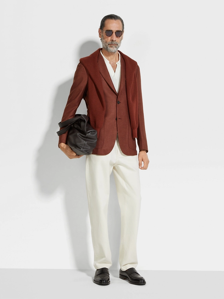 Brick Red Cashmere Silk and Linen Jacket