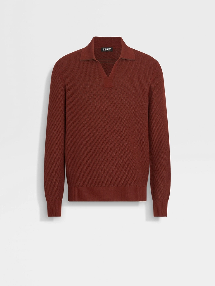 Brick Red Silk and Cashmere Polo Shirt