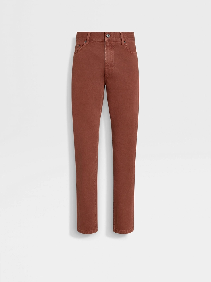 Brick Red Stone-washed Cotton Roccia Jeans