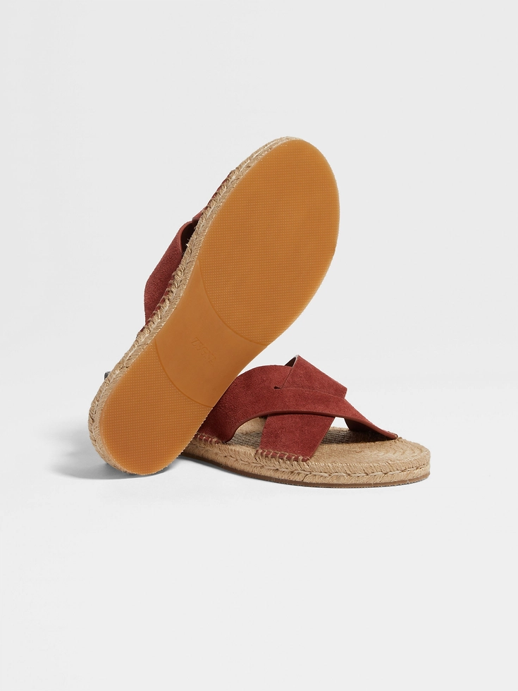 Brick Red Suede Espadrille Sandals