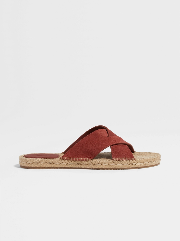 Brick Red Suede Espadrille Sandals