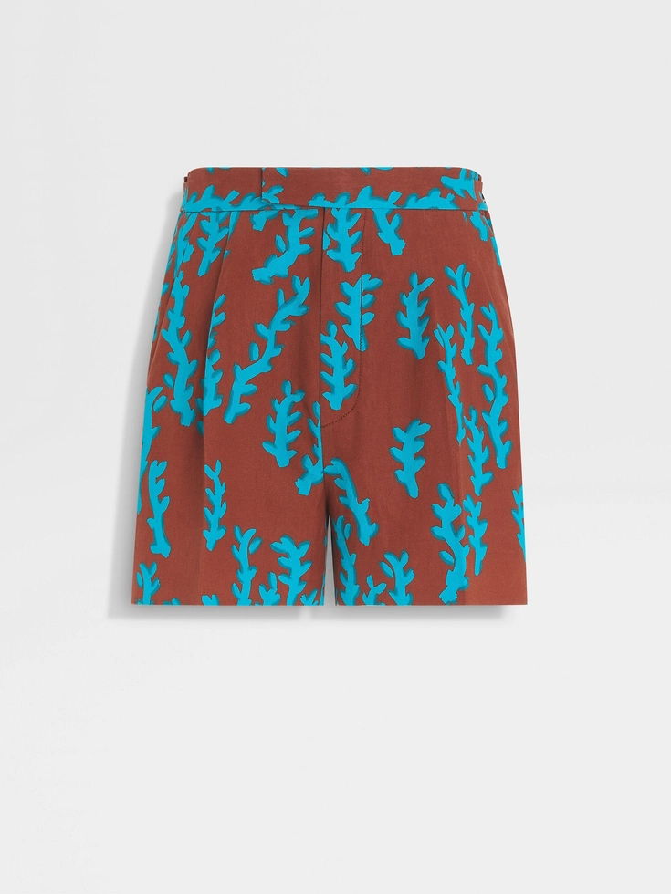 Brick Red and Bright Teal Blue Oasi Lino Shorts