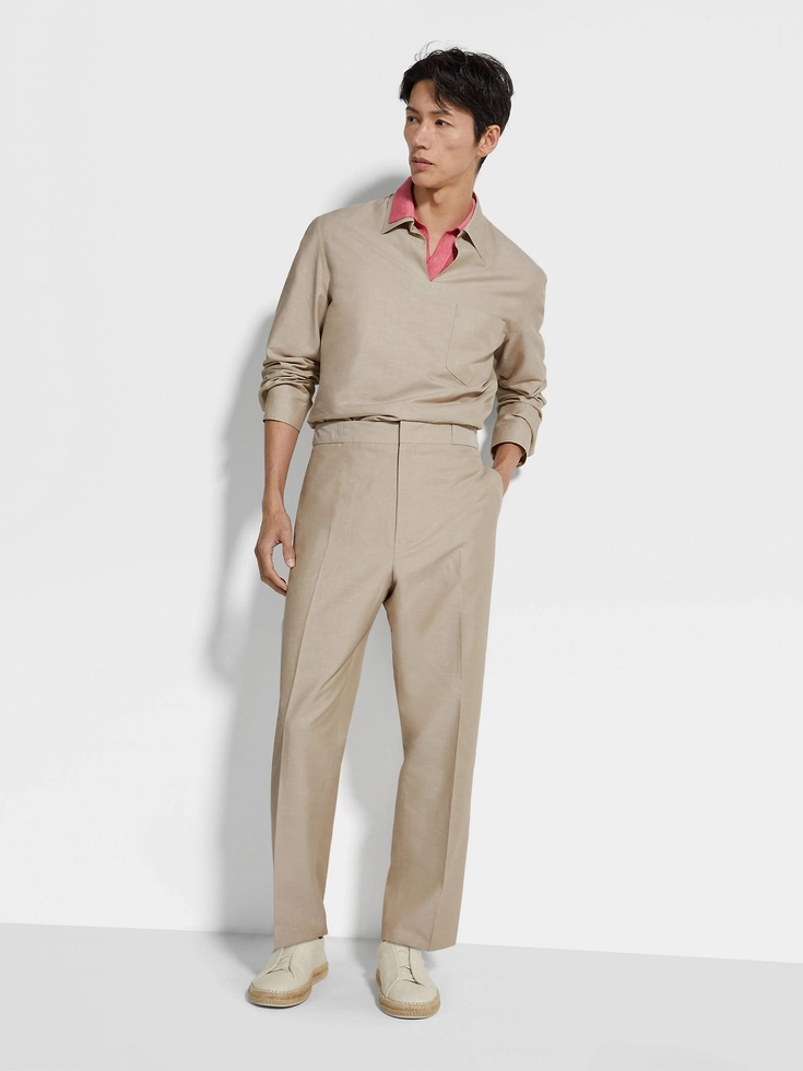 Crossover Blend Cotton Linen and Silk Polo Shirt