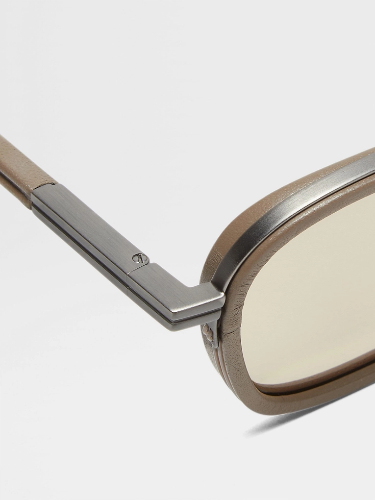 Dark Beige Orizzonte I Metal Acetate and Leather Sunglasses