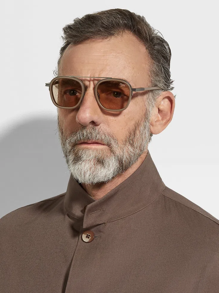 Dark Beige Orizzonte I Metal Acetate and Leather Sunglasses Dark Beige Orizzonte I Metal Acetate and Leather Sunglasses