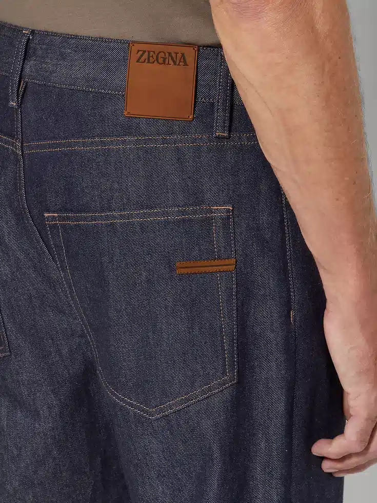 Dark Blue Rinse-washed Cotton and Silk Roccia Jeans