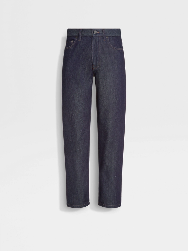 Dark Blue Rinse-washed Cotton and Silk Roccia Jeans