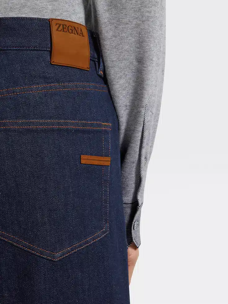 Dark Blue Rinse-washed Stretch Cotton Roccia Jeans