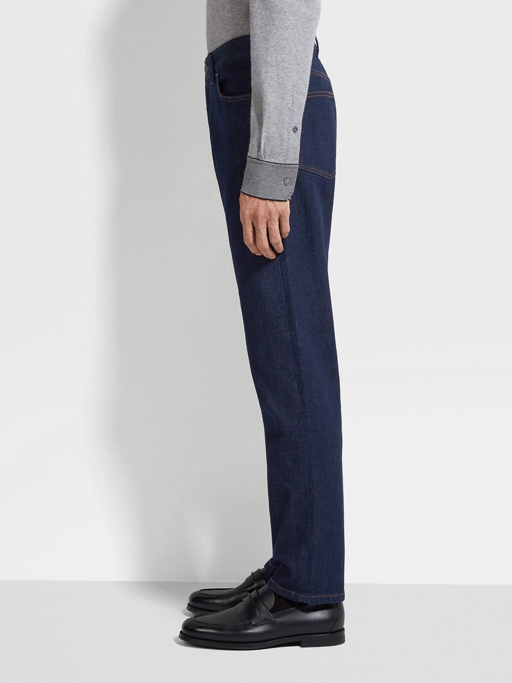 Dark Blue Rinse-washed Stretch Cotton Roccia Jeans Dark Blue Rinse-washed Stretch Cotton Roccia Jeans