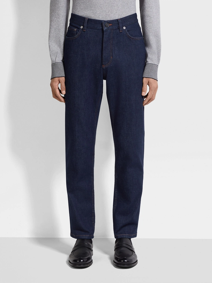 Dark Blue Rinse-washed Stretch Cotton Roccia Jeans Dark Blue Rinse-washed Stretch Cotton Roccia Jeans