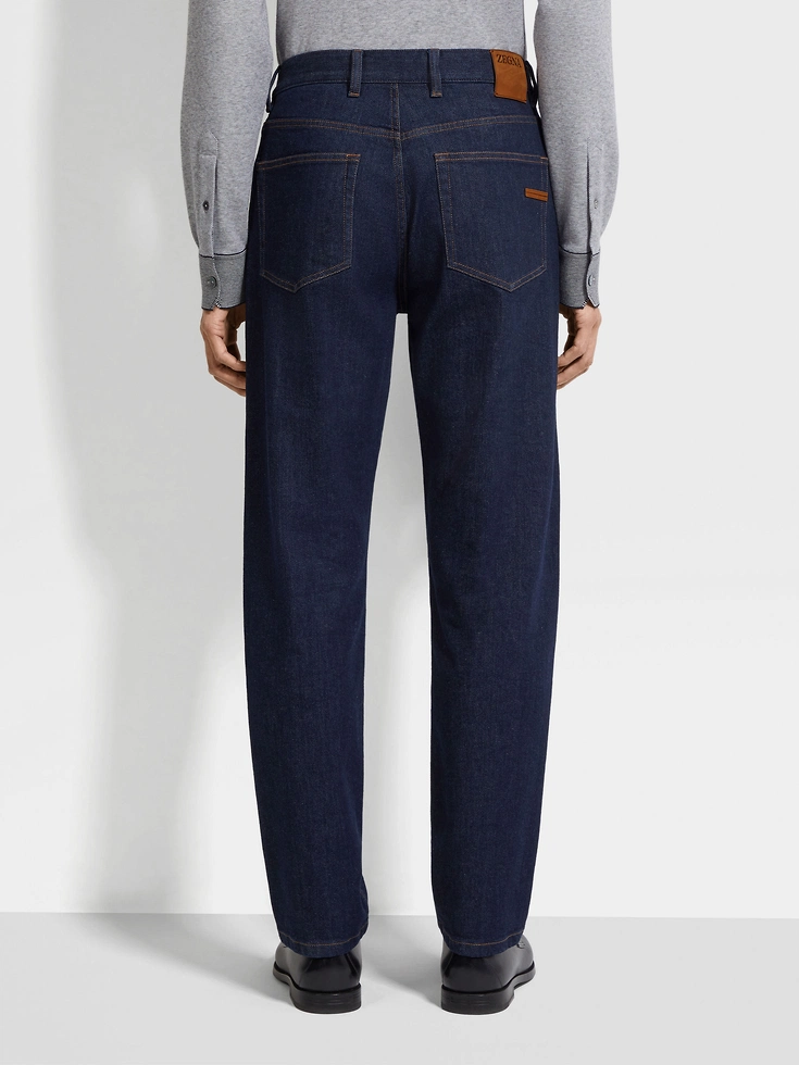 Dark Blue Rinse-washed Stretch Cotton Roccia Jeans Dark Blue Rinse-washed Stretch Cotton Roccia Jeans