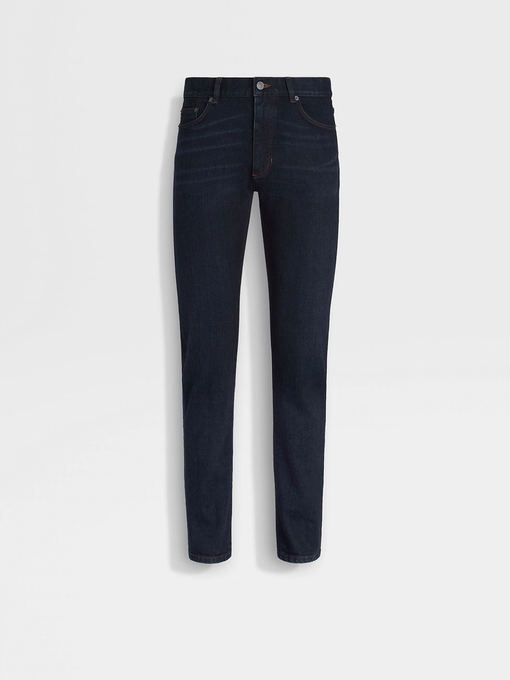 Dark Blue Rinse-washed Stretch Cotton Roccia Jeans
