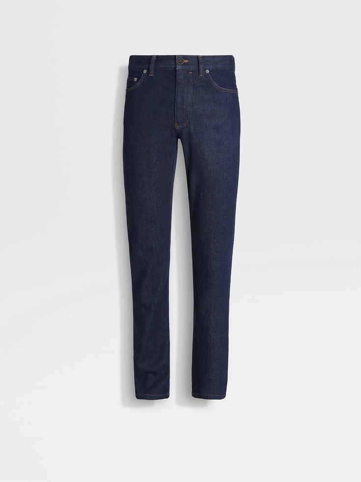 Dark Blue Rinse-washed Stretch Cotton Roccia Jeans