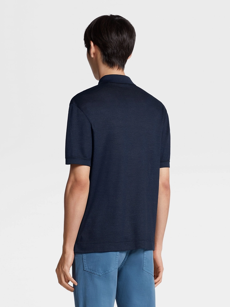 Dark Blue Zegna Silk Polo Shirt Dark Blue Zegna Silk Polo Shirt
