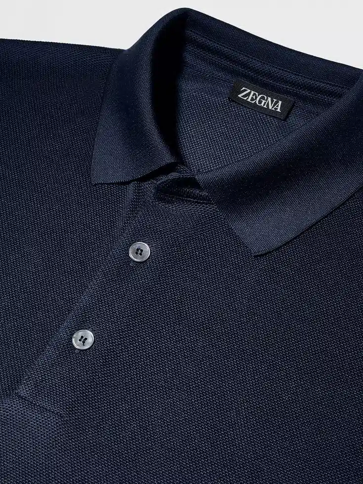Dark Blue Zegna Silk Polo Shirt Dark Blue Zegna Silk Polo Shirt
