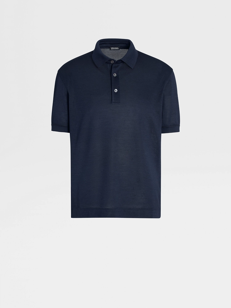 Dark Blue Zegna Silk Polo Shirt