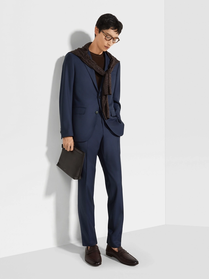 Dark Blue and Brown 15milmil15 Wool Suit