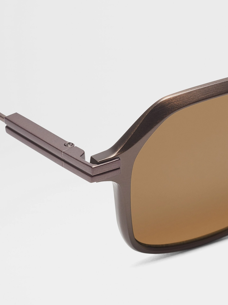 Dark Brown Aluminum and Metal Sunglasses