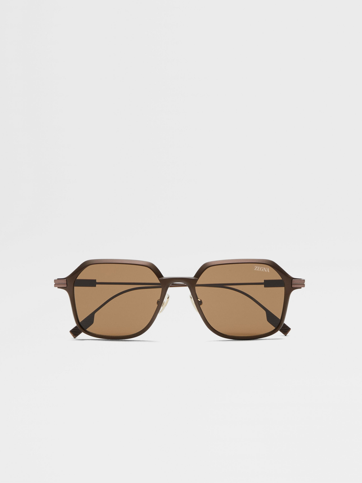 Dark Brown Aluminum and Metal Sunglasses