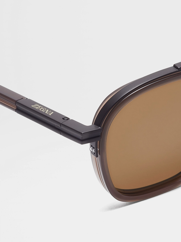 Dark Brown Orizzonte I Acetate and Metal Sunglasses