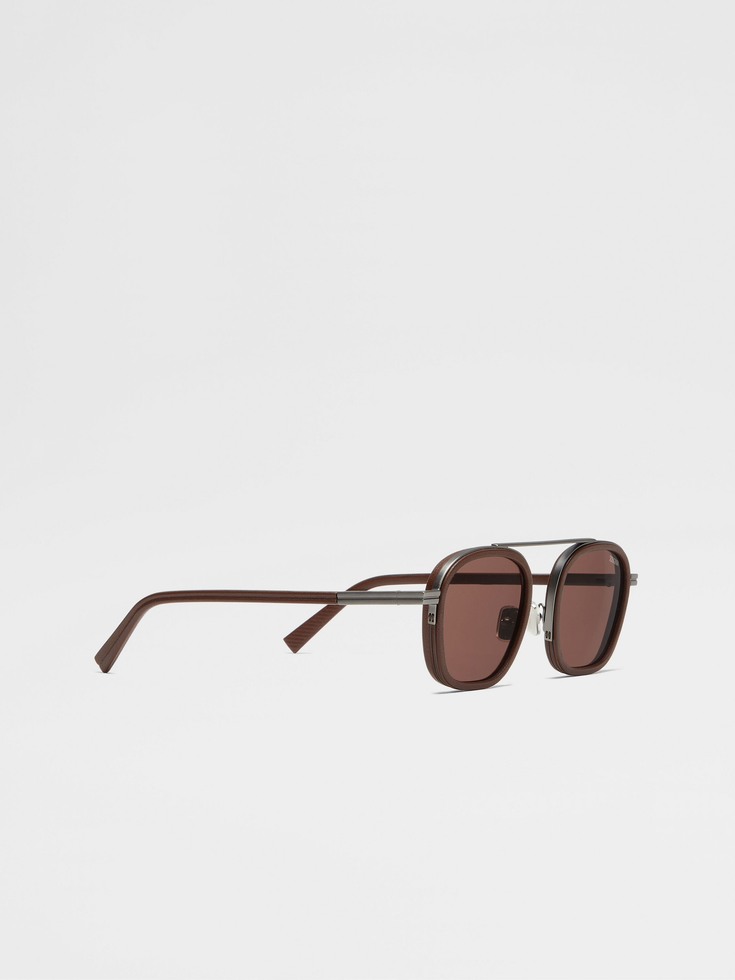 Dark Brown Orizzonte I Metal Acetate and Leather Sunglasses Dark Brown Orizzonte I Metal Acetate and Leather Sunglasses