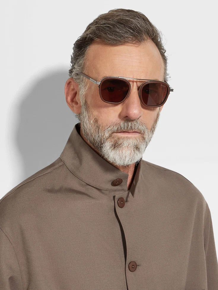 Dark Brown Orizzonte I Metal Acetate and Leather Sunglasses Dark Brown Orizzonte I Metal Acetate and Leather Sunglasses