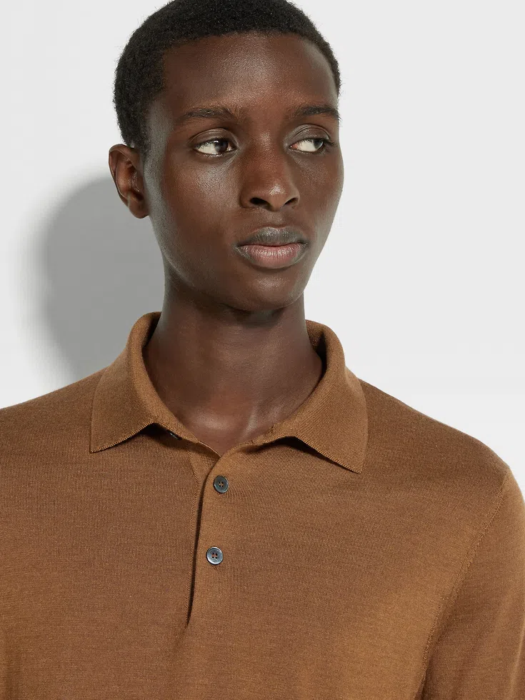 Dark Foliage Mélange Cashseta Polo Shirt