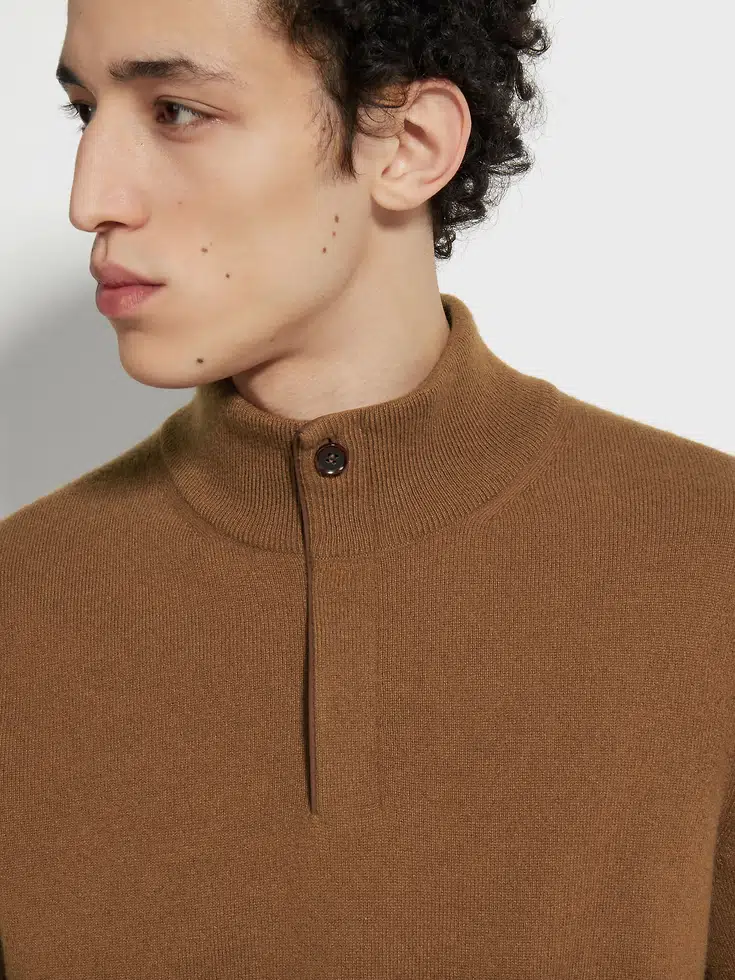 Dark Foliage Mélange Oasi Cashmere Zip Mock Neck Sweater