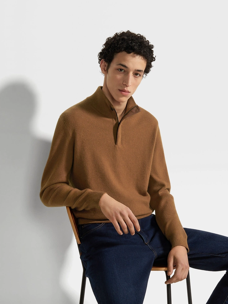 Dark Foliage Mélange Oasi Cashmere Zip Mock Neck Sweater Dark Foliage Mélange Oasi Cashmere Zip Mock Neck Sweater