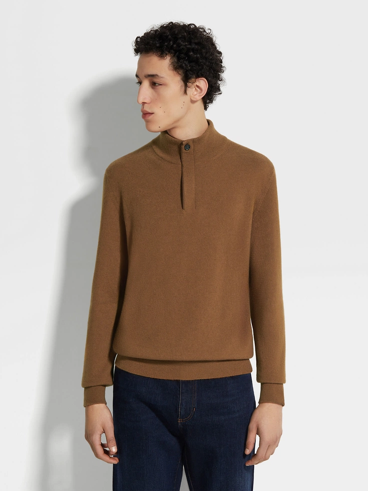 Dark Foliage Mélange Oasi Cashmere Zip Mock Neck Sweater Dark Foliage Mélange Oasi Cashmere Zip Mock Neck Sweater