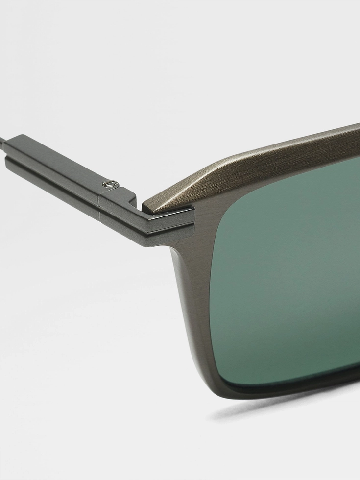 Dark Green Aluminum and Metal Sunglasses