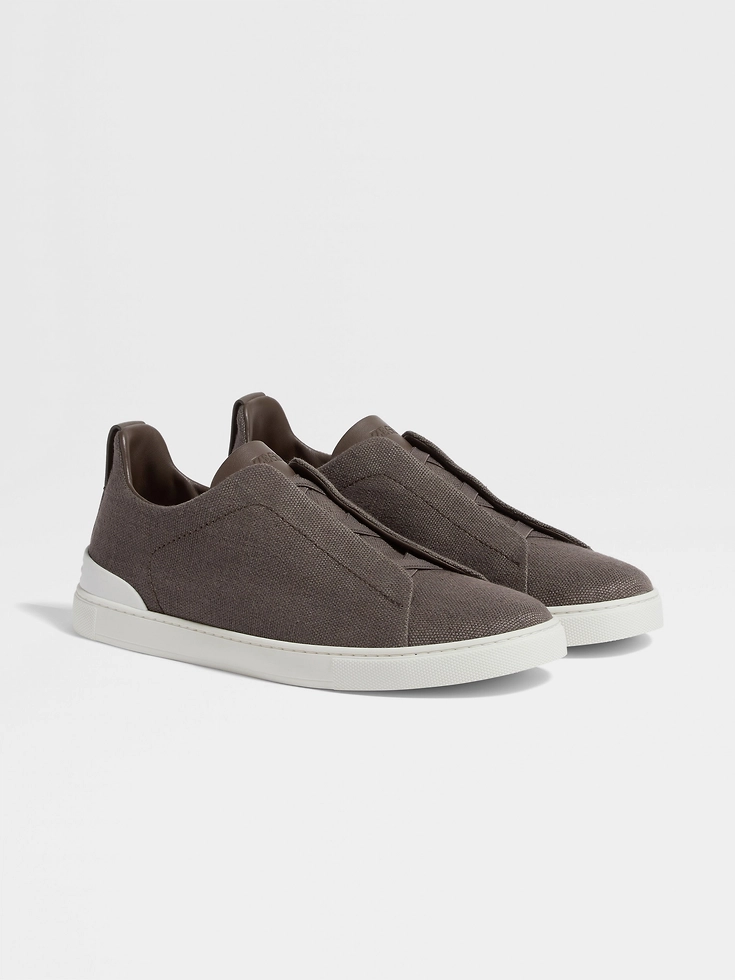 Dark Taupe Cotton Linen and Leather Triple Stitch™ Sneakers
