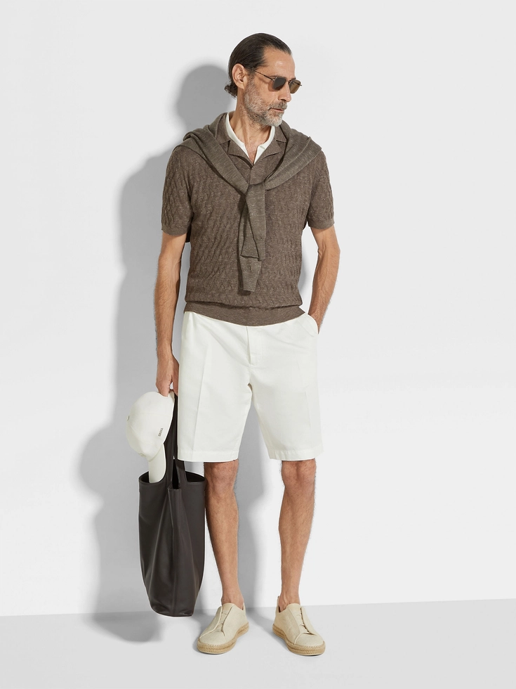 Dark Taupe Mélange Silk Cashmere and Linen Polo Shirt Dark Taupe Mélange Silk Cashmere and Linen Polo Shirt