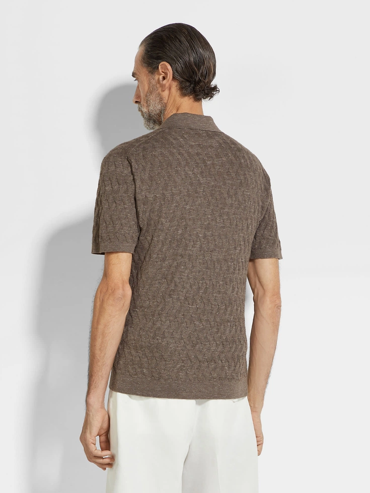 Dark Taupe Mélange Silk Cashmere and Linen Polo Shirt Dark Taupe Mélange Silk Cashmere and Linen Polo Shirt
