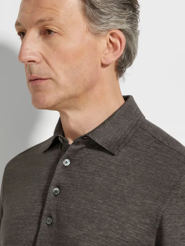 Dark Taupe Oasi Lino Polo Shirt