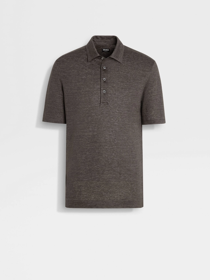 Dark Taupe Oasi Lino Polo Shirt