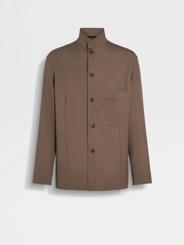 Dark Taupe Silk and Wool Overshirt